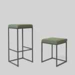 hoker i stołek zestaw Kleiber SIM 02 - oliwkowy kolor siedziska tapicerowanego i czarny stelaż metalowy