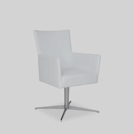 Kleiber Time fotel biurowy na podstawie obrotowej i stopkach, tapicerowany białą ekoskórą